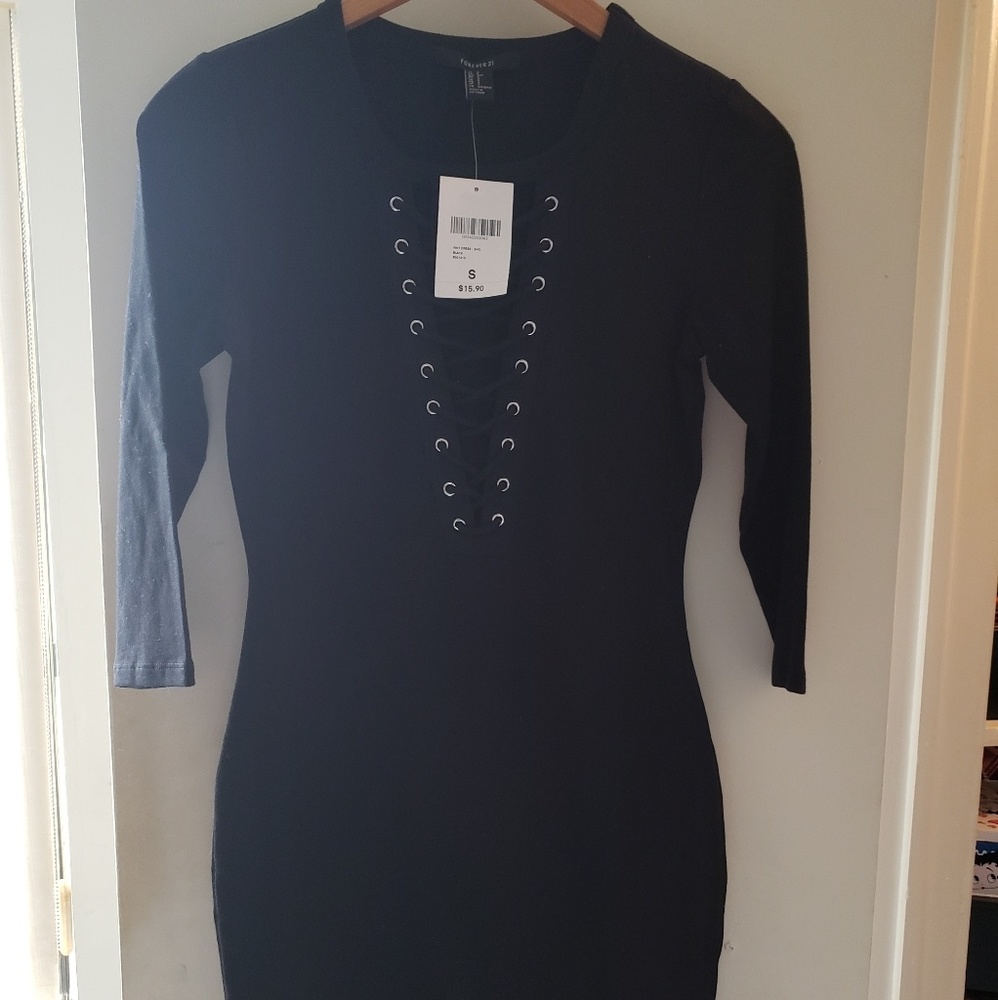 Forever 21 black lace up dress